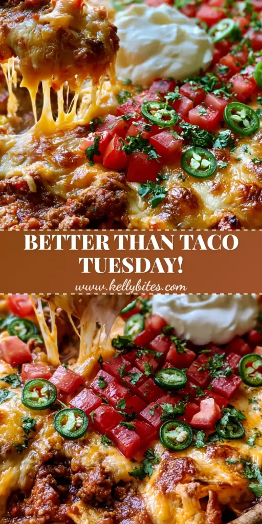 A bubbling walking taco casserole in a ceramic dish with golden corn chips, melted cheese, and fresh garnishes.