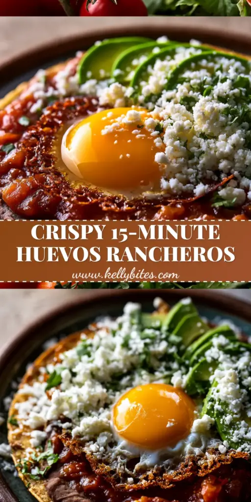 A close-up vertical shot of Huevos rancheros featuring a shattered-crisp tortilla, velvety black beans, and a liquid gold sunny-side-up egg with crispy lacy edges.