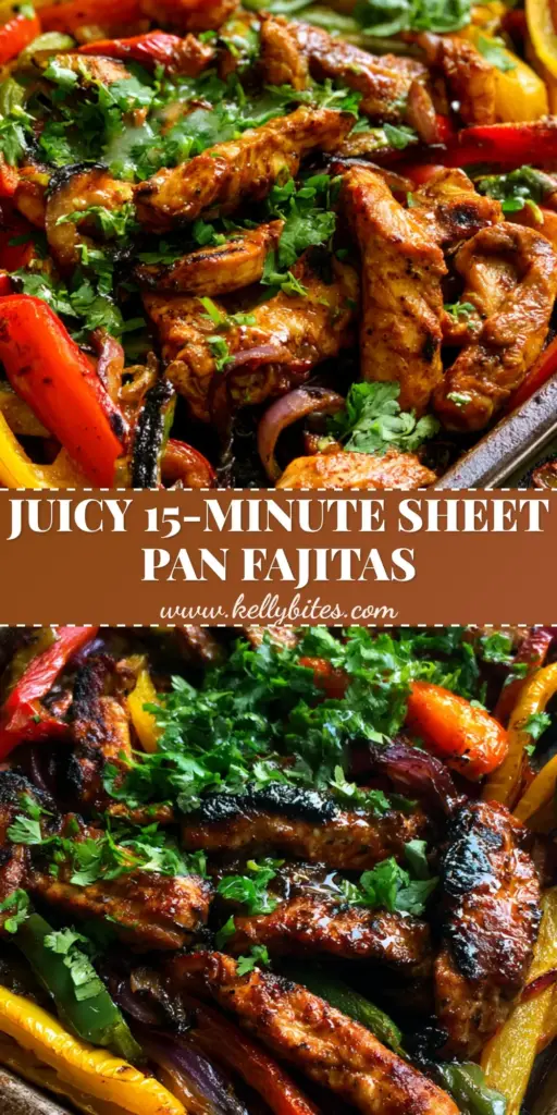 A rustic dark metal sheet pan filled with sizzling chicken fajitas featuring charred peppers and succulent chicken. (Chicken Fajitas Recipe)