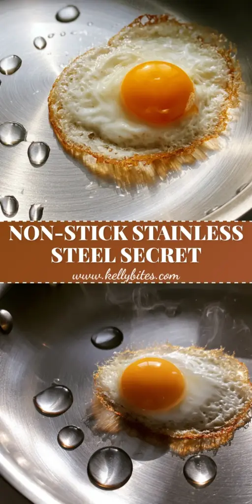A professional-grade stainless steel pot with a perfectly fried egg showing golden crispy edges and a runny yolk.