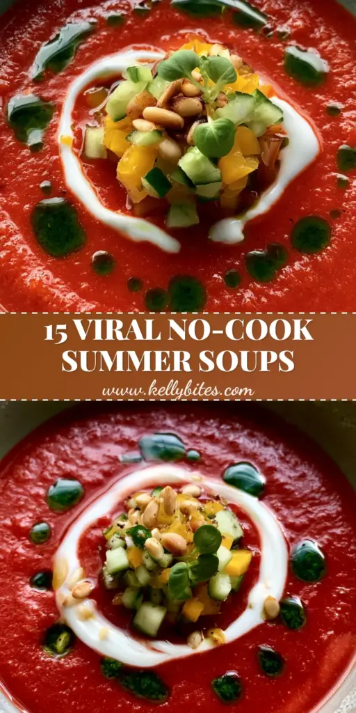 A refreshing chilled pale green cucumber soup topped with radish rounds, pine nuts, and a sprig of dill, illustrating the best of Summer soups.
