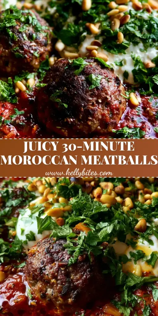 A rustic terracotta pot filled with Moroccan meatballs in a thick harissa sauce, topped with yogurt and pine nuts.
