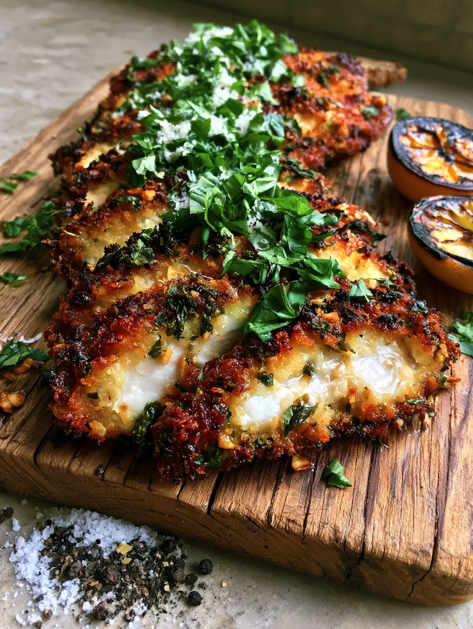 Juicy Italian Basil Chicken Cutlets with a golden panko crust and fresh basil chiffonade on a rustic board.