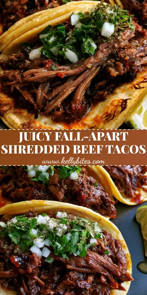 A close-up vertical shot of three shredded beef tacos with dripping consomme and crispy Oaxaca cheese edges on a matte plate. (shredded beef tacos)